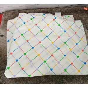 Vintage Colorful Heart Geometric Print Twin Bedding Flat Sheet Vintage Sears Roe